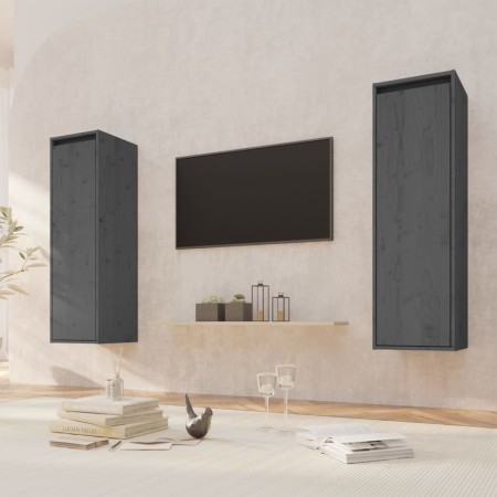 Armarios de pared 2 uds madera maciza pino gris 30x30x100 cm de vidaXL, Estantes y estanterías - Ref: Foro24-813510, Precio: ...