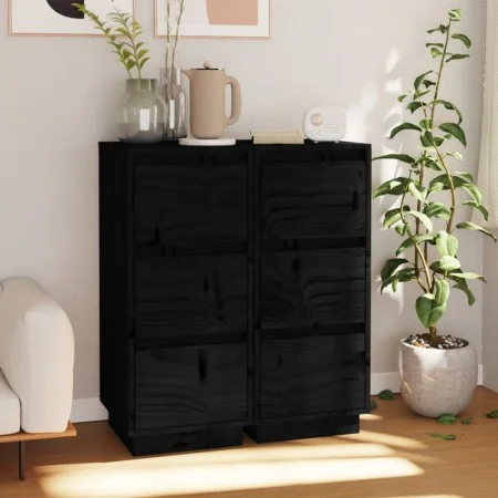 Aparador 2 uds madera maciza de pino negro 32x34x75 cm de vidaXL, Aparadores - Ref: Foro24-813374, Precio: 94,33 €, Descuento: %