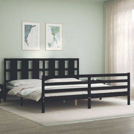 Estructura de cama con cabecero madera maciza negro 200x200 cm de vidaXL, Camas y somieres - Ref: Foro24-3194140, Precio: 181...