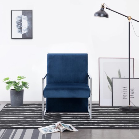 Sillón con patas cromadas de terciopelo azul en Sillones | Comprar online en Foru.es
