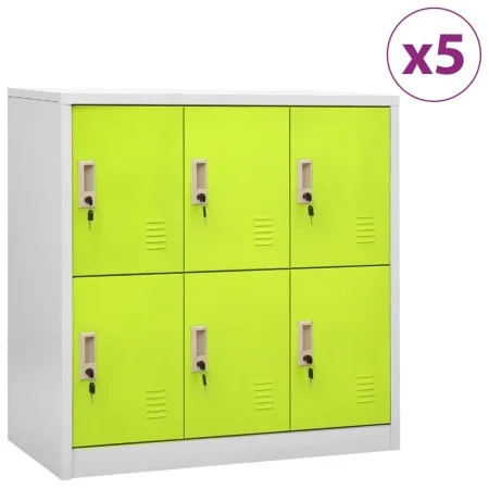 Armarios taquilla 5 uds de acero gris y verde 90x45x92,5 cm de vidaXL, Taquillas y armarios de almacenamiento - Ref: Foro24-3...