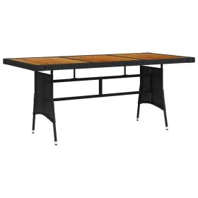 Mesa de jardín ratán PE y acacia maciza negro 160x70x72 cm de vidaXL, Mesas de jardín - Ref: Foro24-318694, Precio: 208,50 €,...