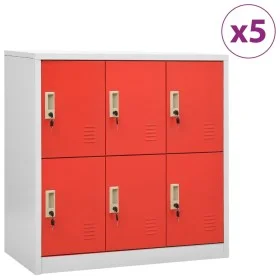 Armarios taquilla 5 uds de acero gris y rojo 90x45x92,5 cm de vidaXL, Taquillas y armarios de almacenamiento - Ref: Foro24-30...