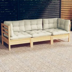 3-seater garden sofa with solid cream pine wood cushions by vidaXL, Outdoor sofas - Ref: Foro24-3096100, Price: 246,56 €, Dis...