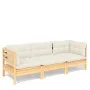 Sofá de jardín de 3 plazas con cojines madera maciza pino crema de vidaXL, Sofás de exterior - Ref: Foro24-3096100, Precio: 2...
