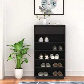 Armario zapatero de madera maciza de pino negro 60x34x105 cm de vidaXL, Zapateros y organizadores de calzado - Ref: Foro24-81...