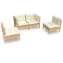Muebles de jardín 4 pzas y cojines madera maciza de pino crema de vidaXL, Conjuntos de jardín - Ref: Foro24-3096172, Precio: ...