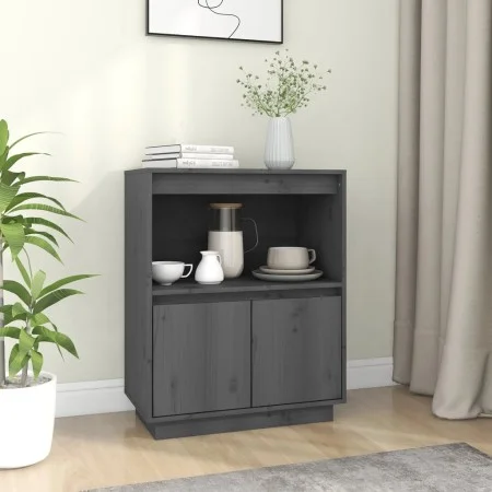 Aparador de madera maciza de pino gris 60x34x75 cm de vidaXL, Aparadores - Ref: Foro24-813522, Precio: 65,91 €, Descuento: %