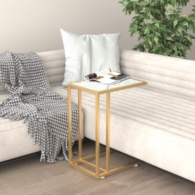 Mesita ordenador vidrio transparente blanco mármol 50x35x65cm en Mesas auxiliares | Comprar online en Foru.es