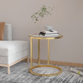 Mesa auxiliar vidrio templado transparente y dorado 45 cm en Mesas auxiliares | Comprar online en Foru.es