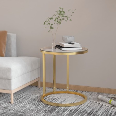 Mesa auxiliar vidrio templado transparente y dorado 45 cm en Mesas auxiliares | Comprar online en Foru.es