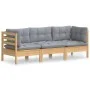 3-seater garden sofa with solid gray pine wood cushions by vidaXL, Outdoor sofas - Ref: Foro24-3096099, Price: 250,05 €, Disc...
