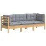 3-seater garden sofa with solid gray pine wood cushions by vidaXL, Outdoor sofas - Ref: Foro24-3096099, Price: 250,05 €, Disc...