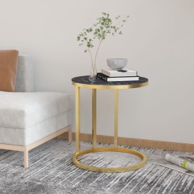 Mesa auxiliar vidrio templado mármol negro y dorado 45 cm en Mesas auxiliares | Comprar online en Foru.es