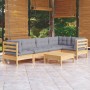 Juego de muebles de jardín 6 pzas y cojines madera pino gris de vidaXL, Conjuntos de jardín - Ref: Foro24-3096387, Precio: 47...