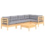 Juego de muebles de jardín 6 pzas y cojines madera pino gris de vidaXL, Conjuntos de jardín - Ref: Foro24-3096387, Precio: 47...