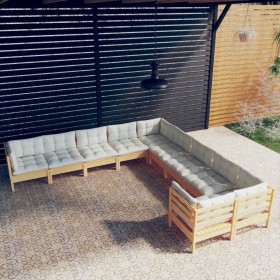 Muebles de jardín 10 piezas y cojines madera de pino crema de vidaXL, Conjuntos de jardín - Ref: Foro24-3097007, Precio: 821,...