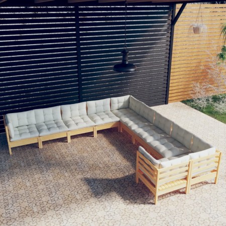 Muebles de jardín 10 piezas y cojines madera de pino crema de vidaXL, Conjuntos de jardín - Ref: Foro24-3097007, Precio: 821,...