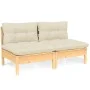 2-seater garden sofa with solid pine wood frame and cream cushions by vidaXL, Outdoor sofas - Ref: Foro24-3095992, Price: 138...