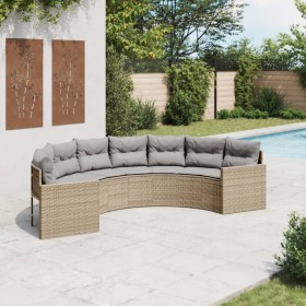 Sofá de jardín semicircular con cojines ratán sintético beige en Sofás de exterior | Comprar online en Foru.es