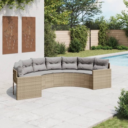 Sofá de jardín semicircular con cojines ratán sintético beige en Sofás de exterior | Comprar online en Foru.es