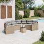 Sofá de jardín semicircular con mesa y cojines ratán PE beige en Sofás de exterior | Comprar online en Foru.es