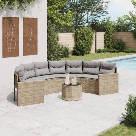 Sofá de jardín semicircular con mesa y cojines ratán PE beige en Sofás de exterior | Comprar online en Foru.es