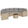 Sofá de jardín semicircular con mesa y cojines ratán PE beige en Sofás de exterior | Comprar online en Foru.es