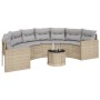 Sofá de jardín semicircular con mesa y cojines ratán PE beige en Sofás de exterior | Comprar online en Foru.es