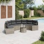 Sofá de jardín semicircular con mesa y cojines ratán PE gris en Sofás de exterior | Comprar online en Foru.es