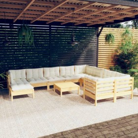 Muebles de jardín 11 pzas y cojines madera de pino crema de vidaXL, Conjuntos de jardín - Ref: Foro24-3097037, Precio: 923,64...