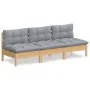 3-seater garden sofa with solid pine wood frame and gray cushions by vidaXL, Outdoor sofas - Ref: Foro24-3096075, Price: 242,...