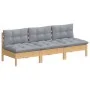 3-seater garden sofa with solid pine wood frame and gray cushions by vidaXL, Outdoor sofas - Ref: Foro24-3096075, Price: 242,...