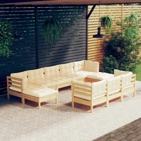 Garden furniture 10 pieces and cushions solid cream pine wood by vidaXL, Garden sets - Ref: Foro24-3097139, Price: 744,46 €, ...