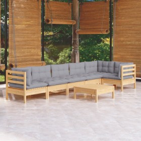 Juego de muebles de jardín 7 pzas y cojines madera pino gris de vidaXL, Conjuntos de jardín - Ref: Foro24-3096399, Precio: 51...