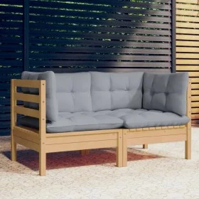 Sofá de jardín 2 plazas con cojines grises madera maciza pino de vidaXL, Sofás de exterior - Ref: Foro24-3096009, Precio: 157...