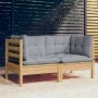 Sofá de jardín 2 plazas con cojines grises madera maciza pino de vidaXL, Sofás de exterior - Ref: Foro24-3096009, Precio: 157...