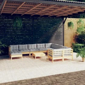 Juego de muebles de jardín 11 pzas y cojines madera de pino de vidaXL, Conjuntos de jardín - Ref: Foro24-3097036, Precio: 844...