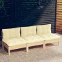 3-seater garden sofa with solid cream pine wood cushions by vidaXL, Outdoor sofas - Ref: Foro24-3096076, Price: 233,19 €, Dis...