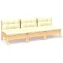 3-seater garden sofa with solid cream pine wood cushions by vidaXL, Outdoor sofas - Ref: Foro24-3096076, Price: 233,19 €, Dis...
