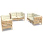 Muebles de jardín 6 pzas y cojines madera maciza de pino crema de vidaXL, Conjuntos de jardín - Ref: Foro24-3096244, Precio: ...