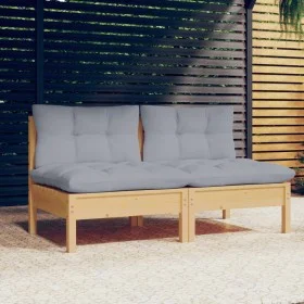 Sofá de jardín de 2 plazas con cojines madera maciza pino gris de vidaXL, Sofás de exterior - Ref: Foro24-3095991, Precio: 15...