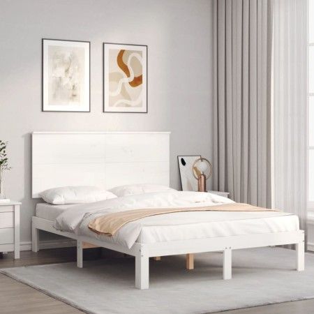 Estructura de cama con cabecero madera maciza blanco 120x200 cm de vidaXL, Camas y somieres - Ref: Foro24-3193657, Precio: 15...