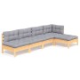 Juego de muebles de jardín 5 pzas y cojines madera pino gris de vidaXL, Conjuntos de jardín - Ref: Foro24-3096333, Precio: 35...