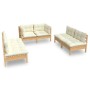 Muebles de jardín 6 pzas y cojines madera maciza de pino crema de vidaXL, Conjuntos de jardín - Ref: Foro24-3096208, Precio: ...
