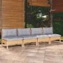 4-seater garden sofa with solid gray pine wood cushions by vidaXL, Outdoor sofas - Ref: Foro24-3096123, Price: 296,92 €, Disc...