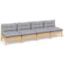 4-seater garden sofa with solid gray pine wood cushions by vidaXL, Outdoor sofas - Ref: Foro24-3096123, Price: 296,92 €, Disc...