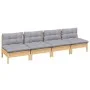4-seater garden sofa with solid gray pine wood cushions by vidaXL, Outdoor sofas - Ref: Foro24-3096123, Price: 296,92 €, Disc...