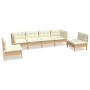Muebles de jardín 6 pzas y cojines madera maciza de pino crema de vidaXL, Conjuntos de jardín - Ref: Foro24-3096196, Precio: ...