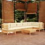 Muebles de jardín 7 piezas cojines madera de pino color crema de vidaXL, Conjuntos de jardín - Ref: Foro24-3096400, Precio: 5...